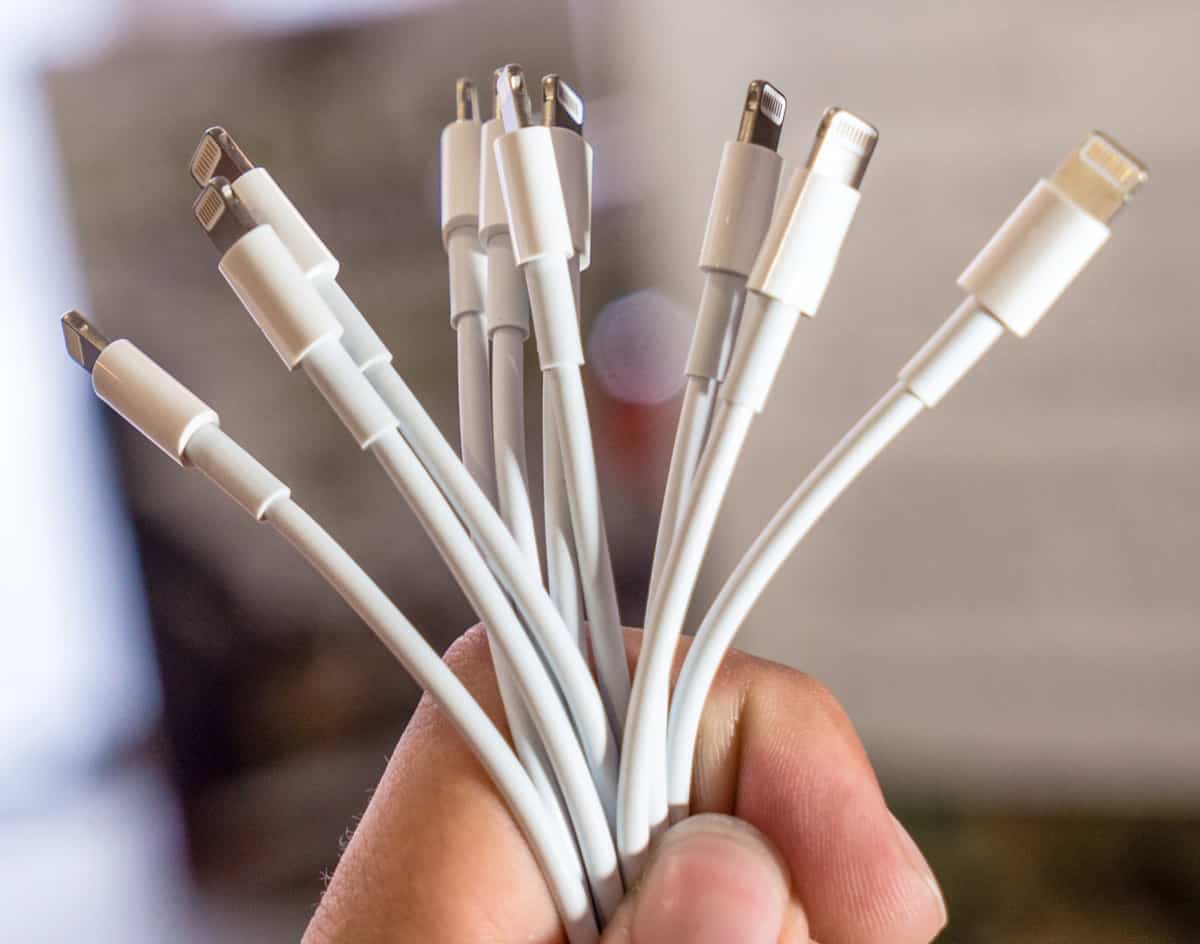 a collection of apple iphone charging cables